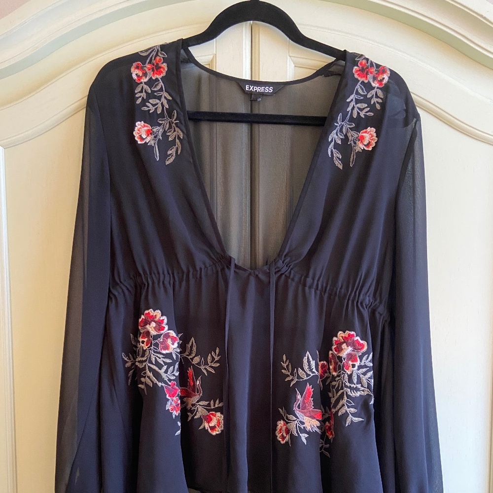 Sheer Black Blouse - Express - Size M